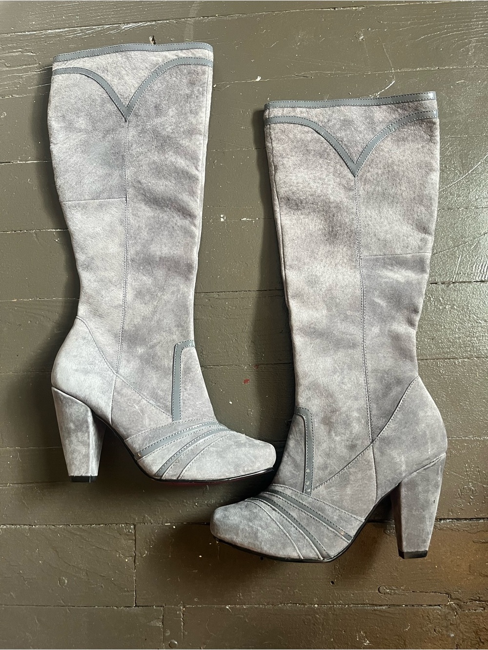Hush Puppies Light Grey Suede Mid-Calf Block Heel Boots